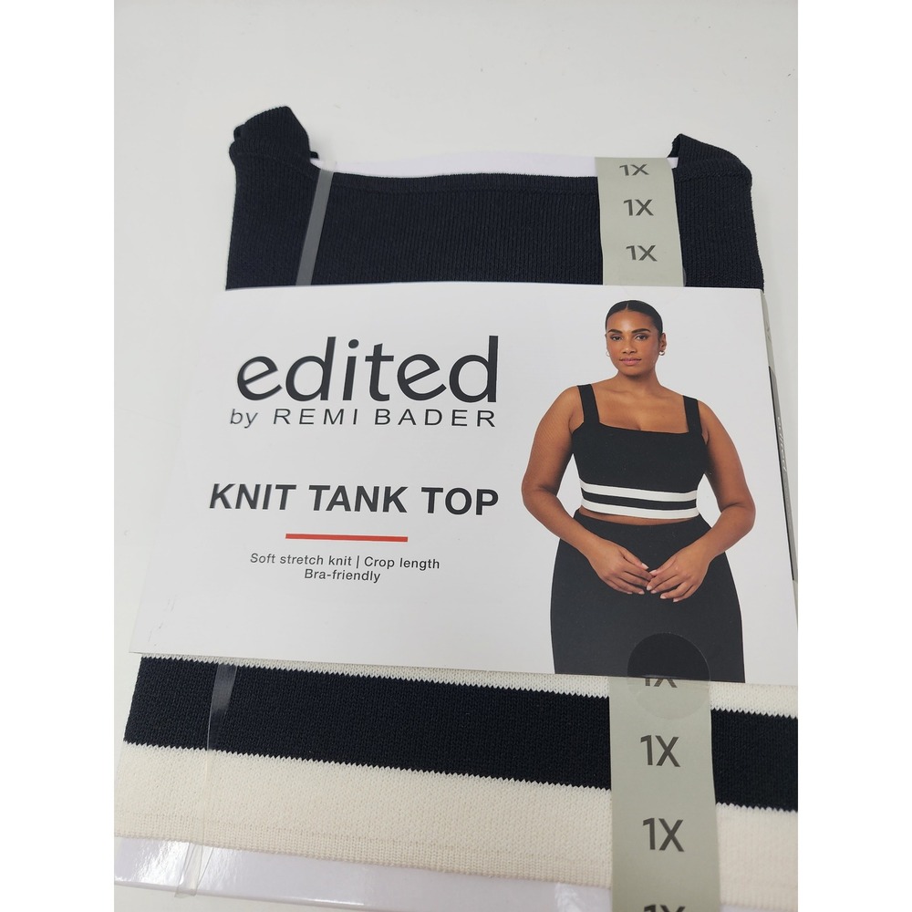 Edited by Remi Bader Womens Knit Tank Top Black Viscose Blend Casual Size 1X